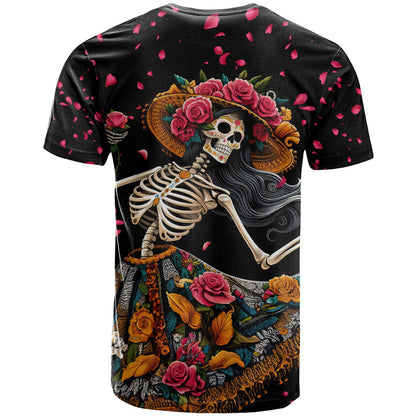 Day of Dead Lady T-Shirt Sugar Skull Lady Dancing Graphic Tee