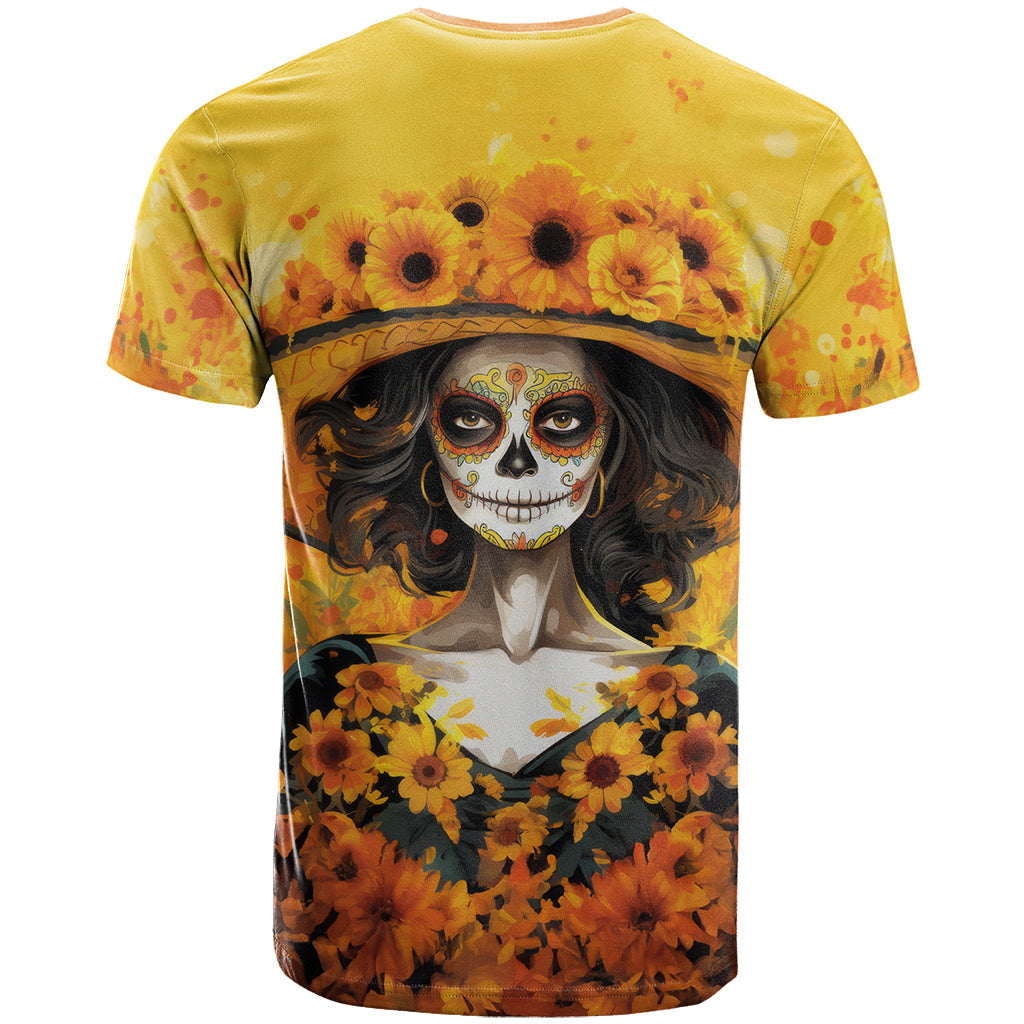 Day of Dead Lady T-Shirt Sugar Skull Lady Sunflower Graphic Tee