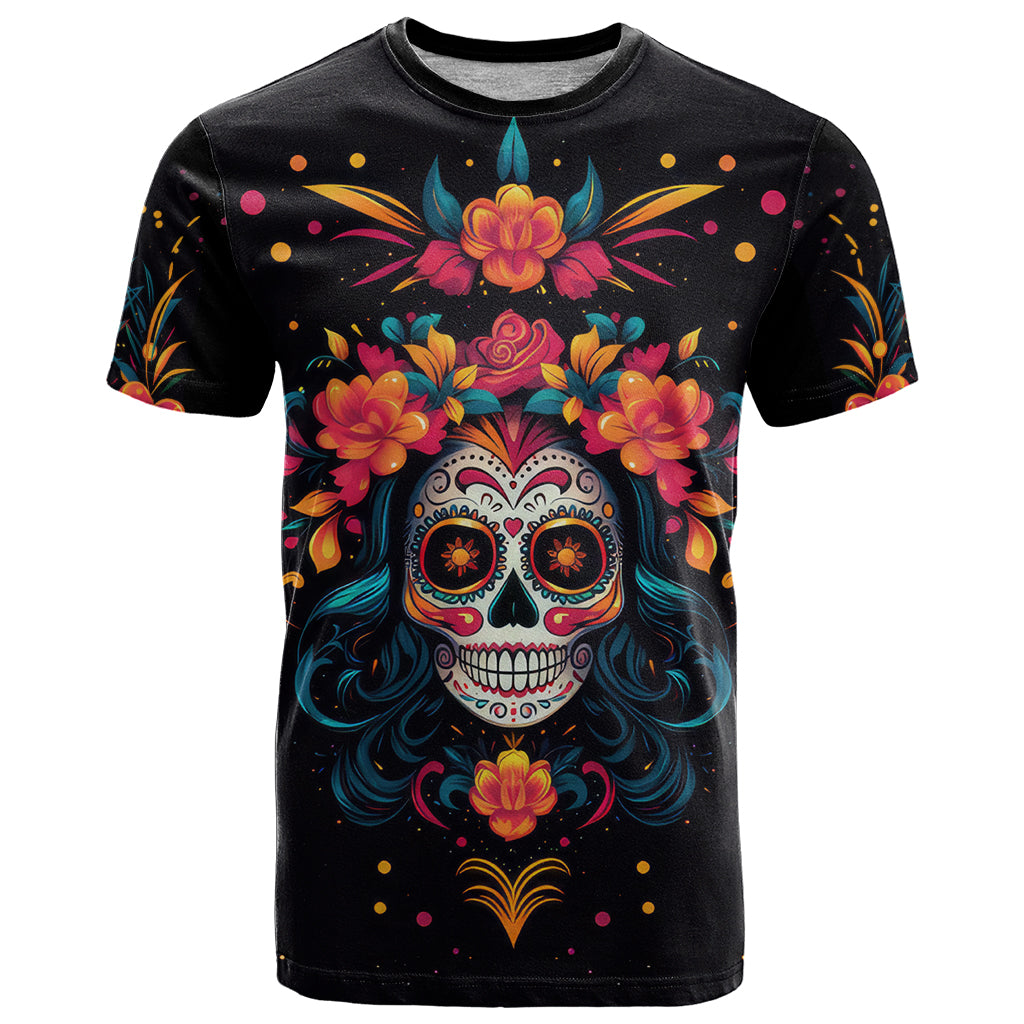 Day of Dead Skull T-Shirt Sugar Skull Festival Lady Graphic Tee