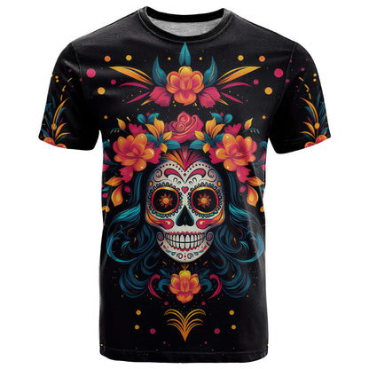 Day of Dead Skull T-Shirt Sugar Skull Festival Lady Graphic Tee