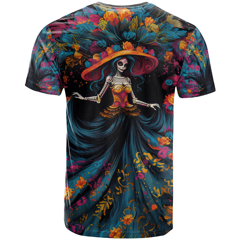 Day of Dead Lady T-Shirt Sugar Skull Lady Dancing Graphic Tee