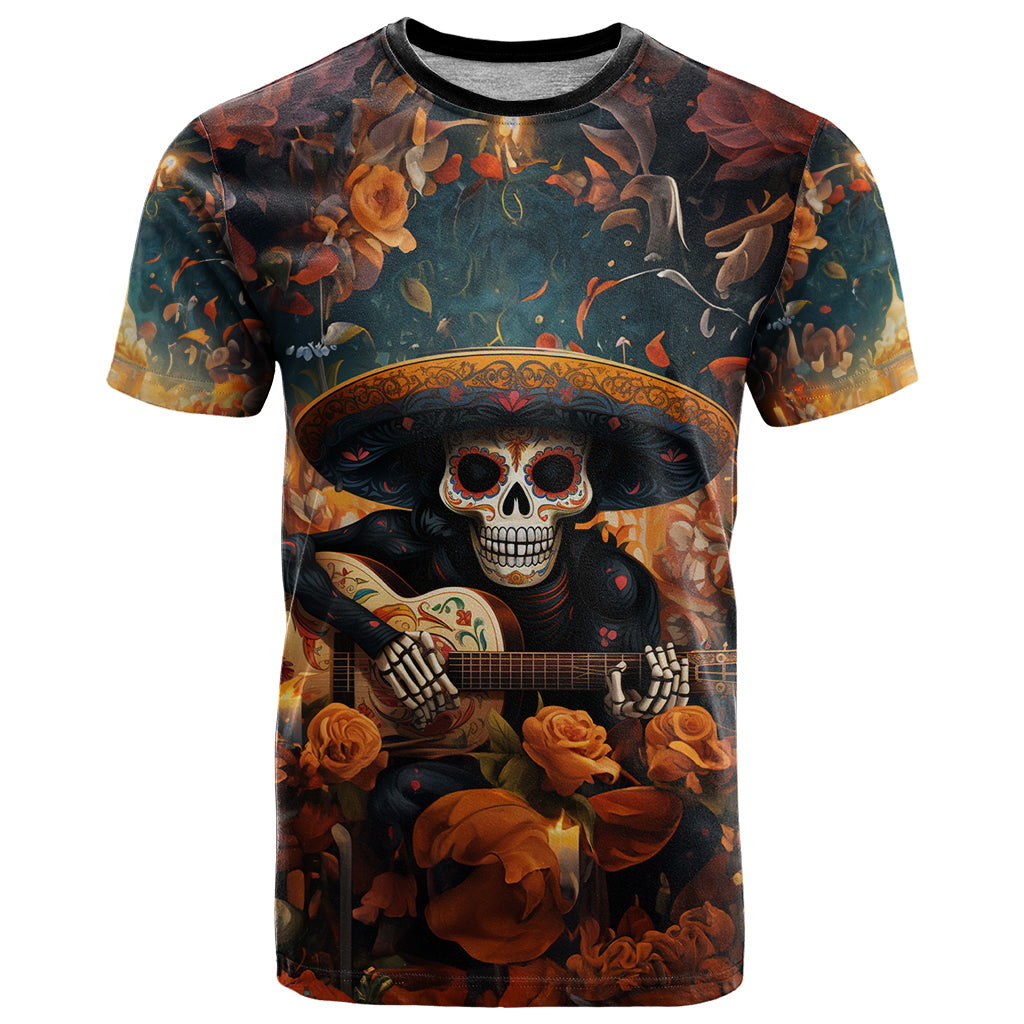 Day of Dead Skull T-Shirt Sugar Skull Musican Graphic Tee