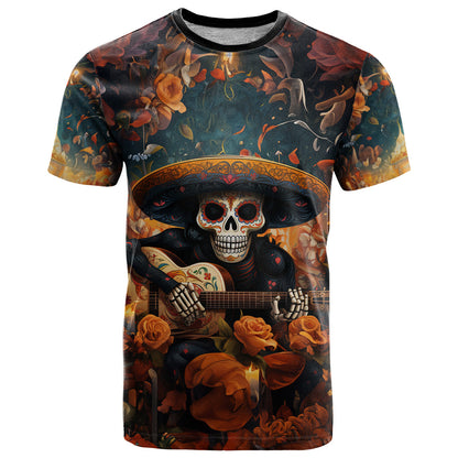 Day of Dead Skull T-Shirt Sugar Skull Musican Graphic Tee