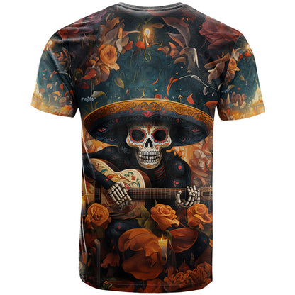 Day of Dead Skull T-Shirt Sugar Skull Musican Graphic Tee