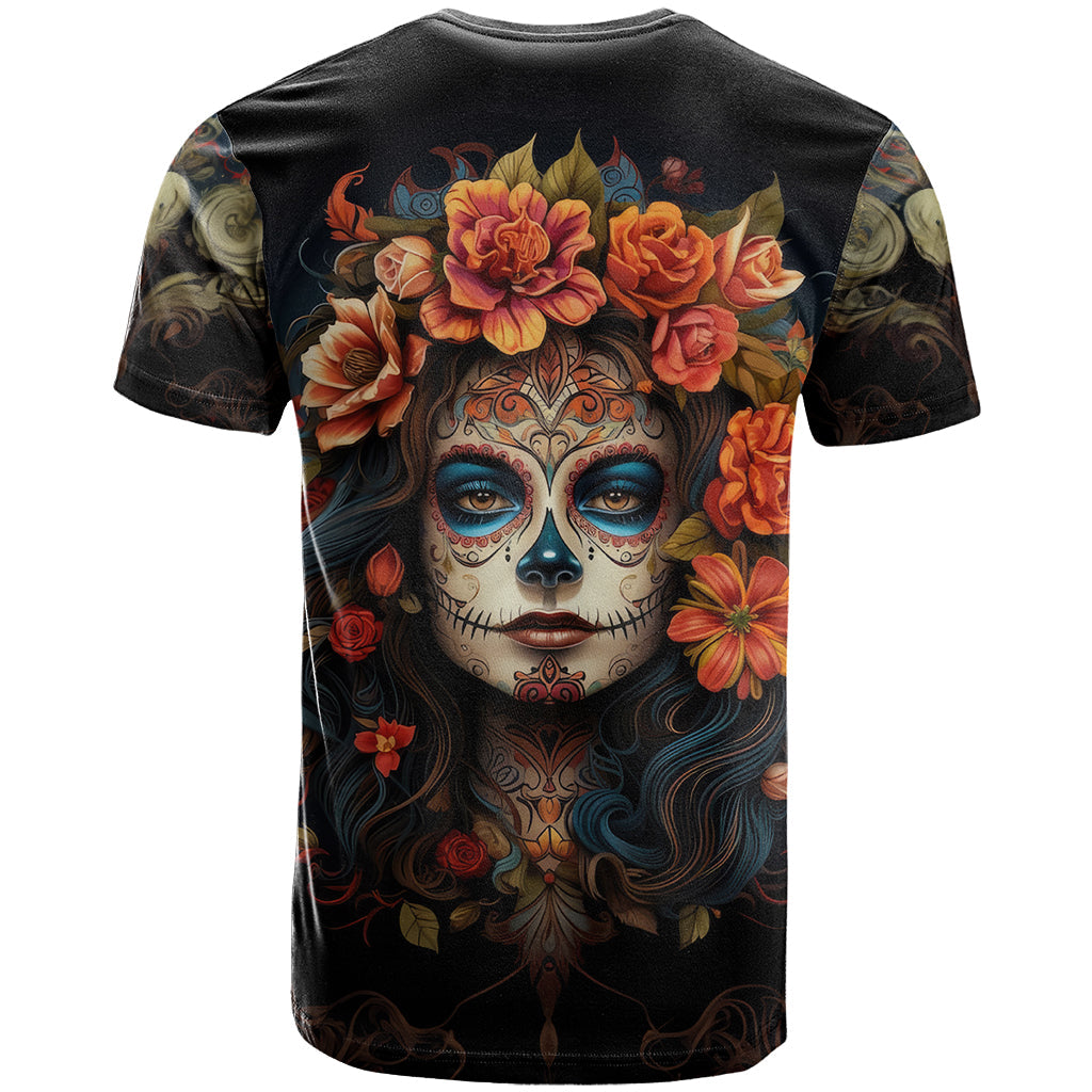 Day of Dead Lady T-Shirt Sugar Skull Rose Lady Graphic Tee