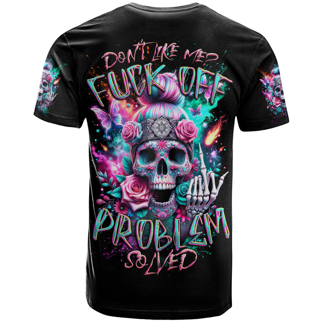 Rose Skull T-Shirt Fuck Off Problem Solved Graphic Tee