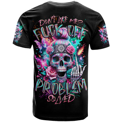 Rose Skull T-Shirt Fuck Off Problem Solved Graphic Tee