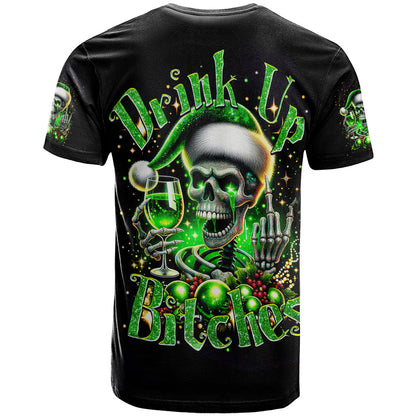 Christmas Skull T-Shirt Drink Up Bitches Graphic Tee