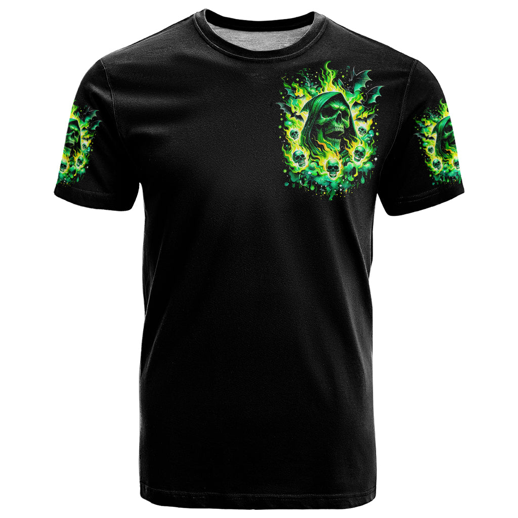 Flame Skull T-Shirt Heaven Don't Want Me Hell Afraid I Take Over Graphic Tee