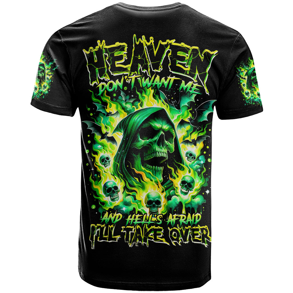 Flame Skull T-Shirt Heaven Don't Want Me Hell Afraid I Take Over Graphic Tee