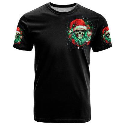 Christmas Skull T-Shirt Ho Ho Holy Shit I'm Drink Graphic Tee