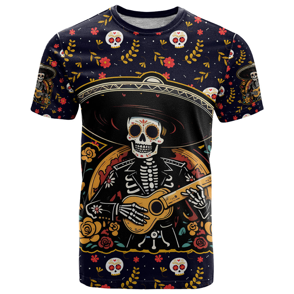 Day of Dead Skull T-Shirt Sugar Skull Musican Graphic Tee