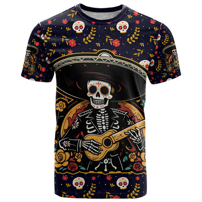 Day of Dead Skull T-Shirt Sugar Skull Musican Graphic Tee