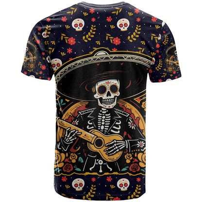 Day of Dead Skull T-Shirt Sugar Skull Musican Graphic Tee