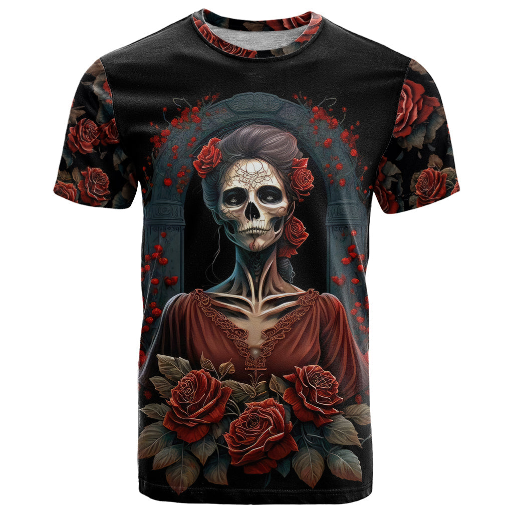 Day of Dead Lady T-Shirt Sugar Skull Rose Lady Graphic Tee