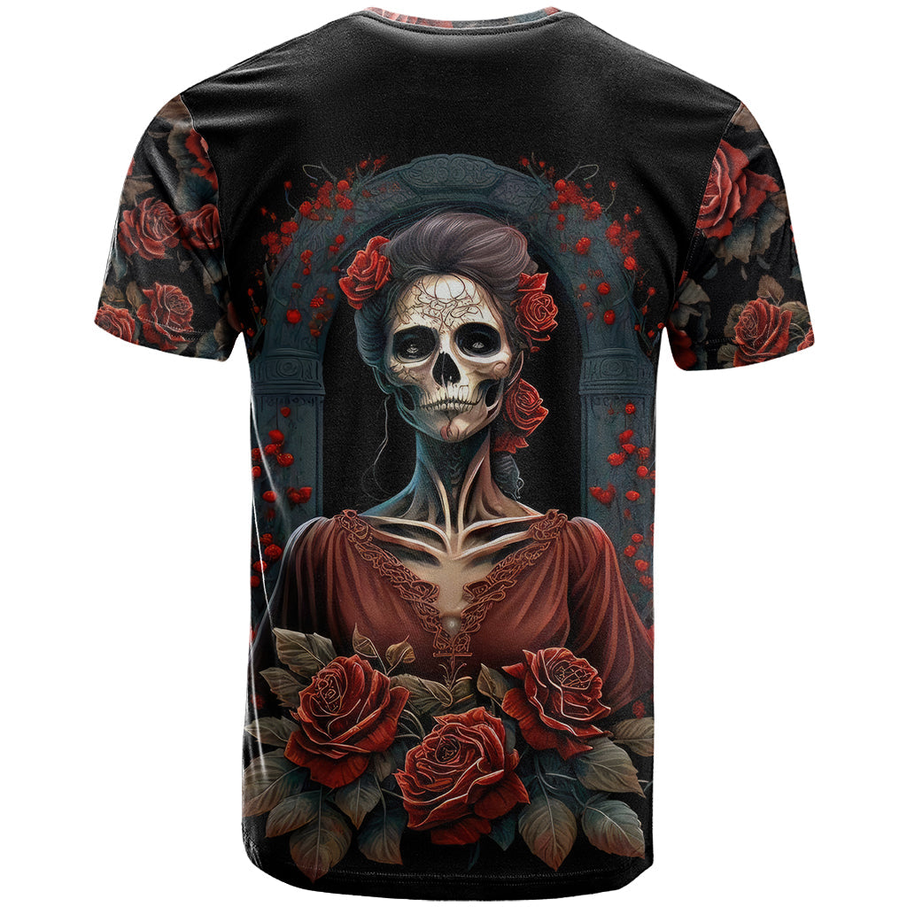 Day of Dead Lady T-Shirt Sugar Skull Rose Lady Graphic Tee