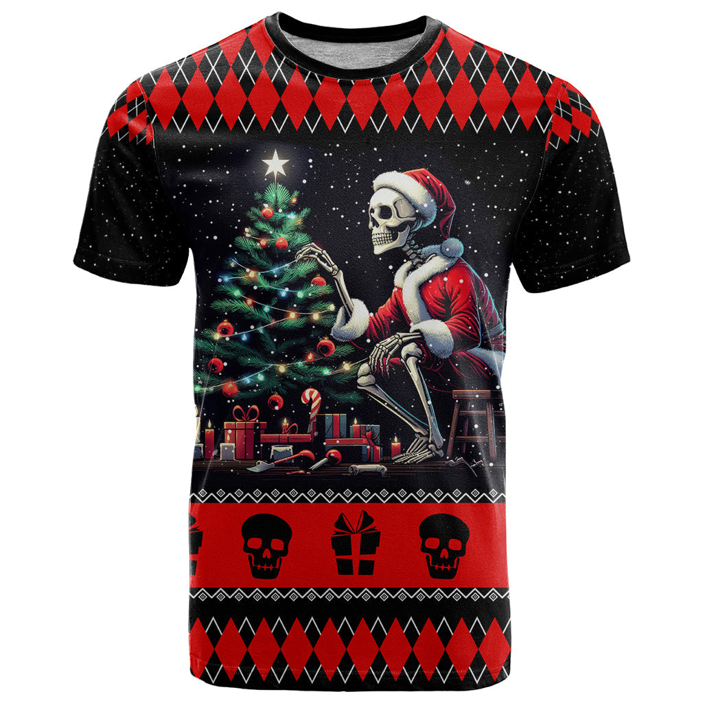 Christmas Skull T-Shirt Santa Skull Prepairing For Christmas Graphic Tee