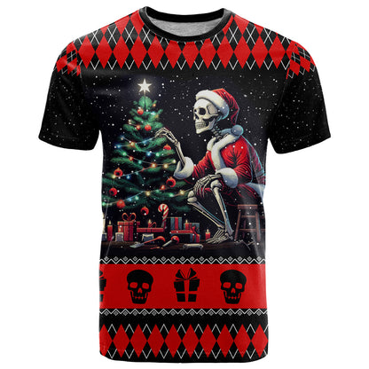 Christmas Skull T-Shirt Santa Skull Prepairing For Christmas Graphic Tee