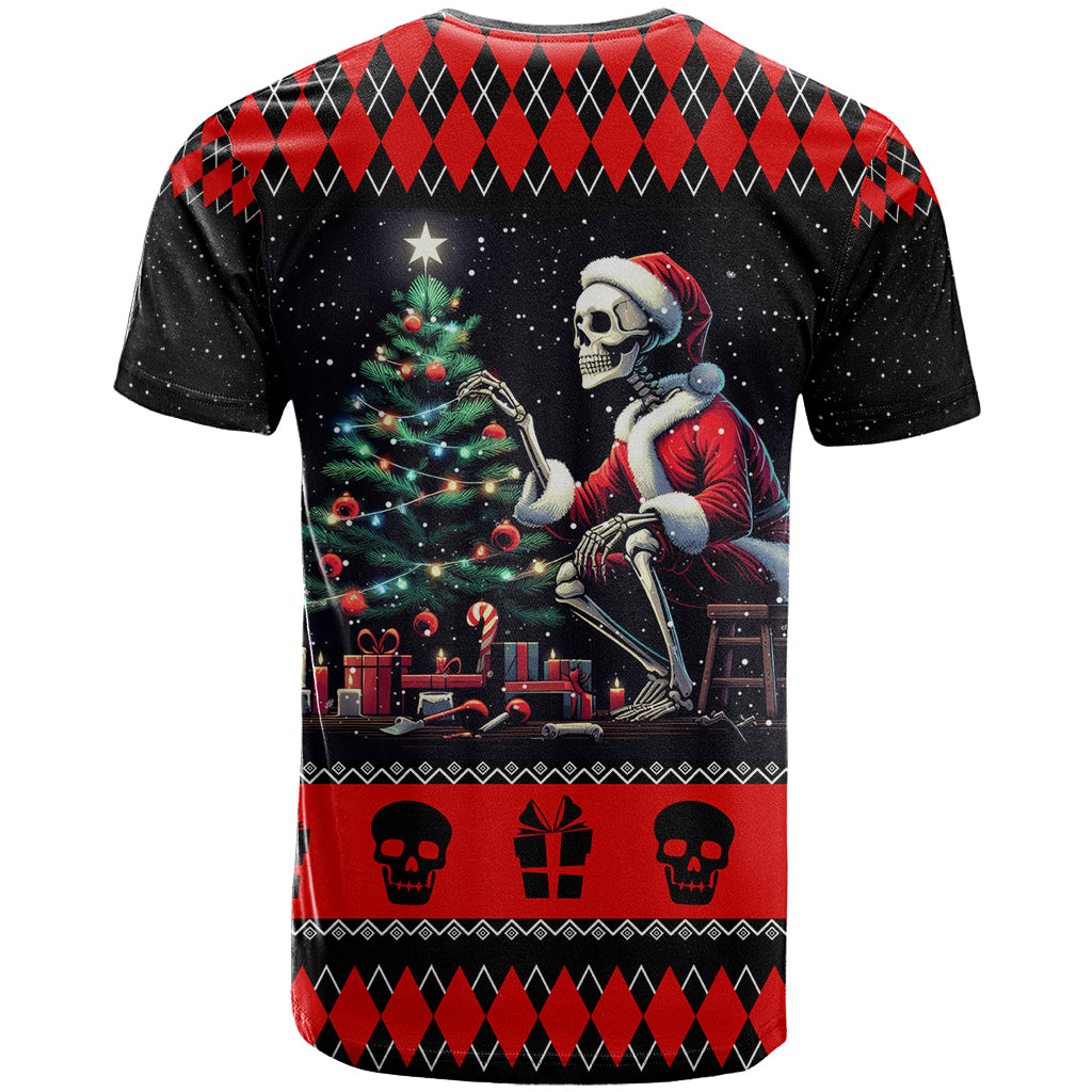 Christmas Skull T-Shirt Santa Skull Prepairing For Christmas Graphic Tee