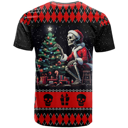 Christmas Skull T-Shirt Santa Skull Prepairing For Christmas Graphic Tee
