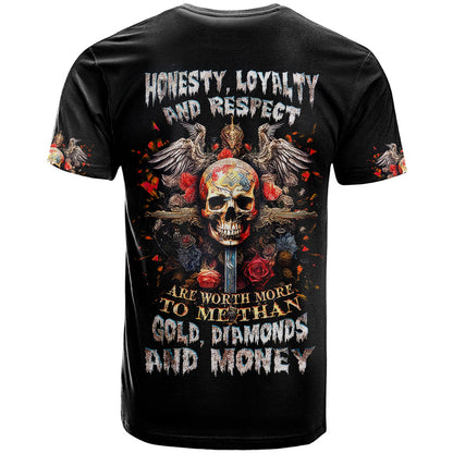 Cross Skull T-Shirt Honesty Loyalty And Respect Worth More Than Gold, Diamond Graphic Tee