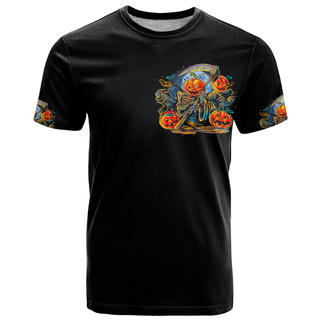 Pumpkin Skull T-Shirt I Wan't Go To Hell The Devil Still Restraining Against Me Graphic Tee