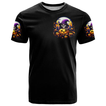 Pumpkin Witch Skull T-Shirt In My Defense The Moon Was Full And I Was Left Unsupervided Graphic Tee