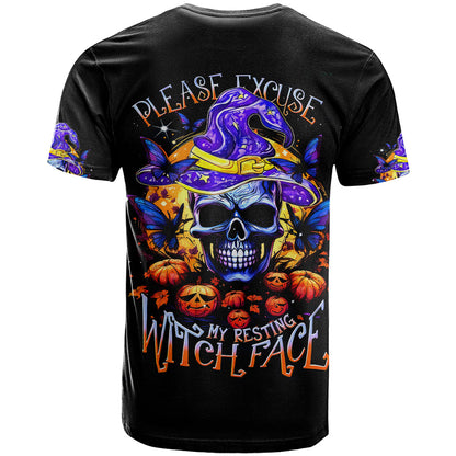 Halloween Skull T-Shirt Please Excuse My Resting Witch Face Graphic Tee