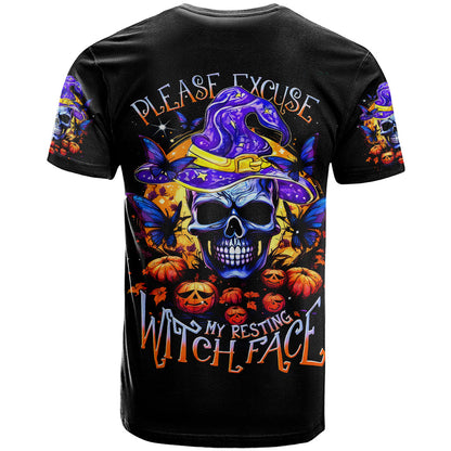 Halloween Skull T-Shirt Please Excuse My Resting Witch Face Graphic Tee