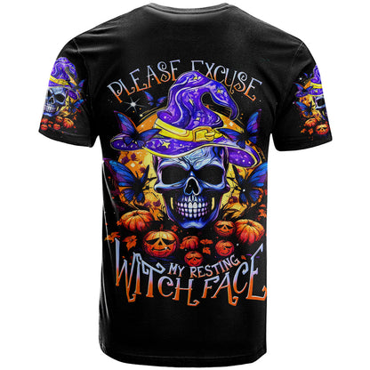 Halloween Skull T-Shirt Please Excuse My Resting Witch Face Graphic Tee