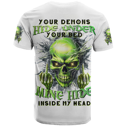 Thunder Skull T-Shirt The Demon Hide Under Your Bed Mine Hide Inside My Head Graphic Tee