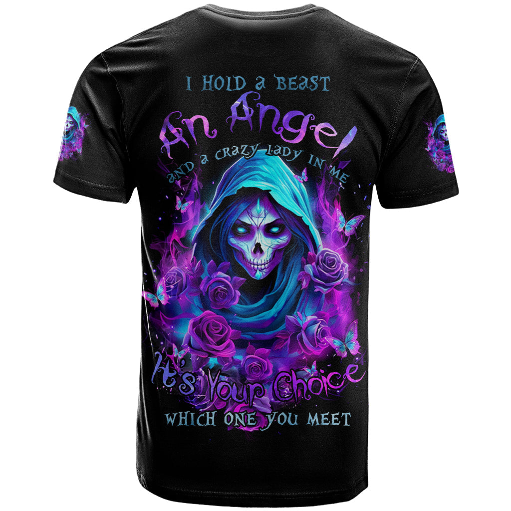 Witch Skull T-Shirt I Hold A Beast An Angel And Crazy Lady In Me Graphic Tee