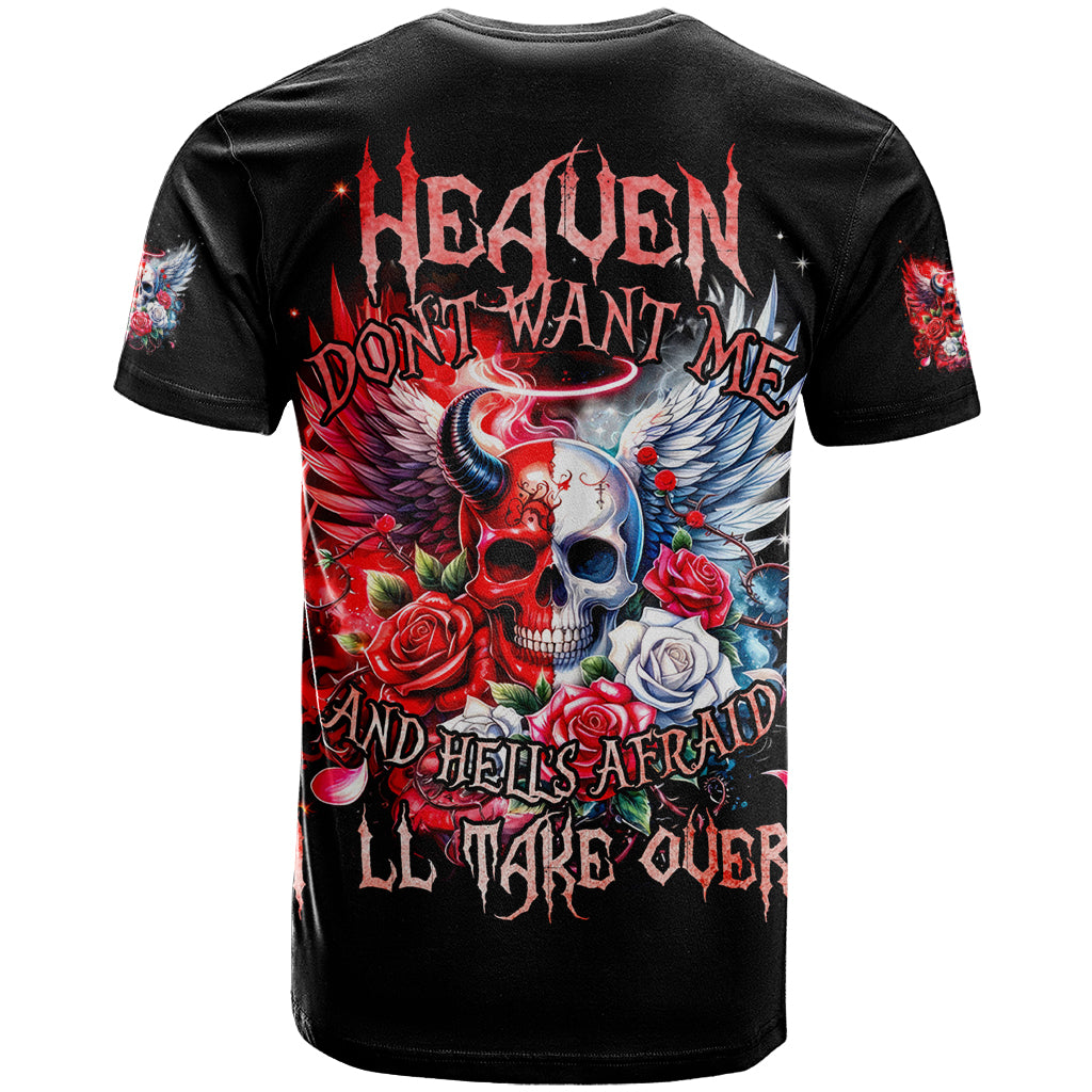 Evil Angel Skull T-Shirt Heaven Don't Want Me And Hell Afraid Graphic Tee