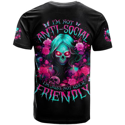 Rose Skull T-Shirt I'm Not Anti-Social I'm Just Not User Friendly Graphic Tee