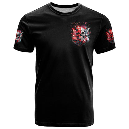 Evil Angel Skull T-Shirt Fuck It All And Let My Demons Out To Play Graphic Tee