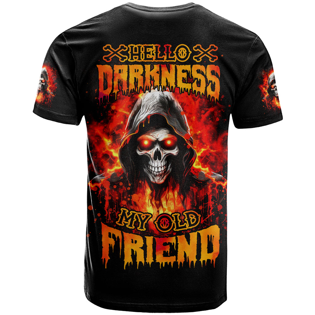 Flame Skull T-Shirt Hello Darkness My Old Friend Graphic Tee