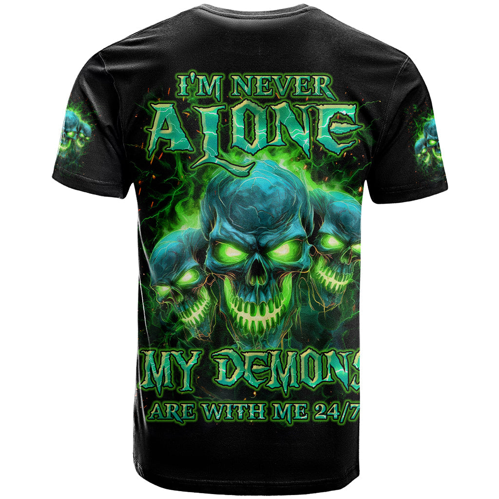 Flame Skull T-Shirt I'm Never Alone My Demons Are Wit Me 24/7 Graphic Tee