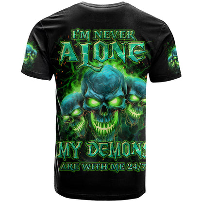 Flame Skull T-Shirt I'm Never Alone My Demons Are Wit Me 24/7 Graphic Tee
