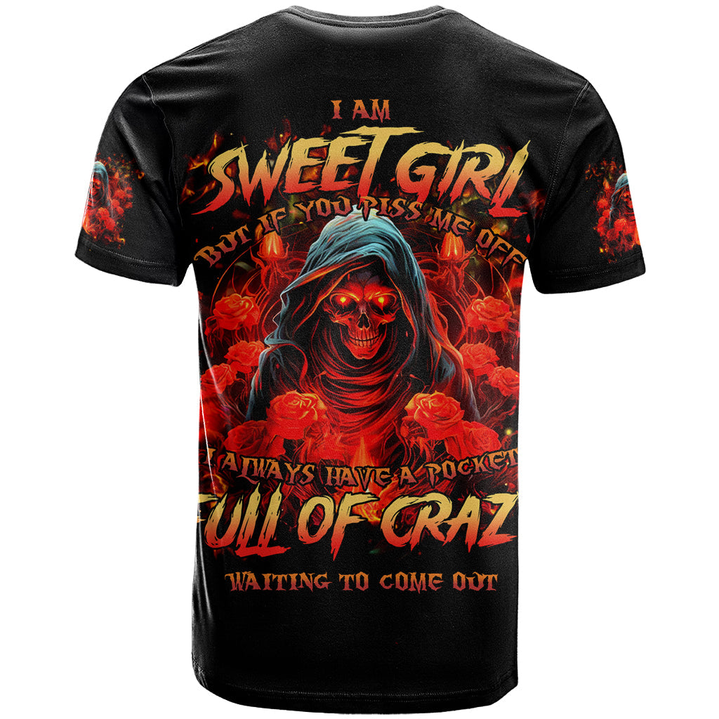 Rose Skull T-Shirt Iam Sweet Girl But If You Piss Me Off Graphic Tee