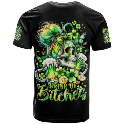 Irish Skull T-Shirt Drink Up Bitches Graphic Tee