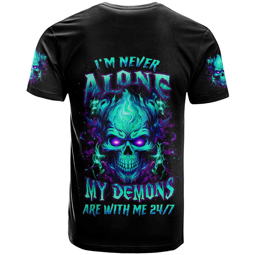 Flame Skull T-Shirt I'm Never Alone My Demons With Me 24/7 Graphic Tee