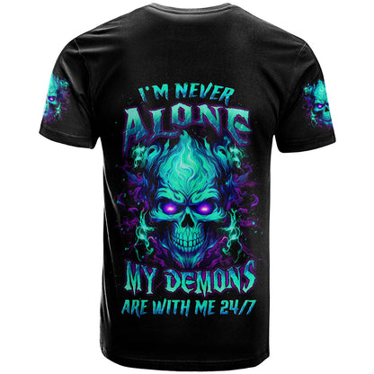 Flame Skull T-Shirt I'm Never Alone My Demons With Me 24/7 Graphic Tee