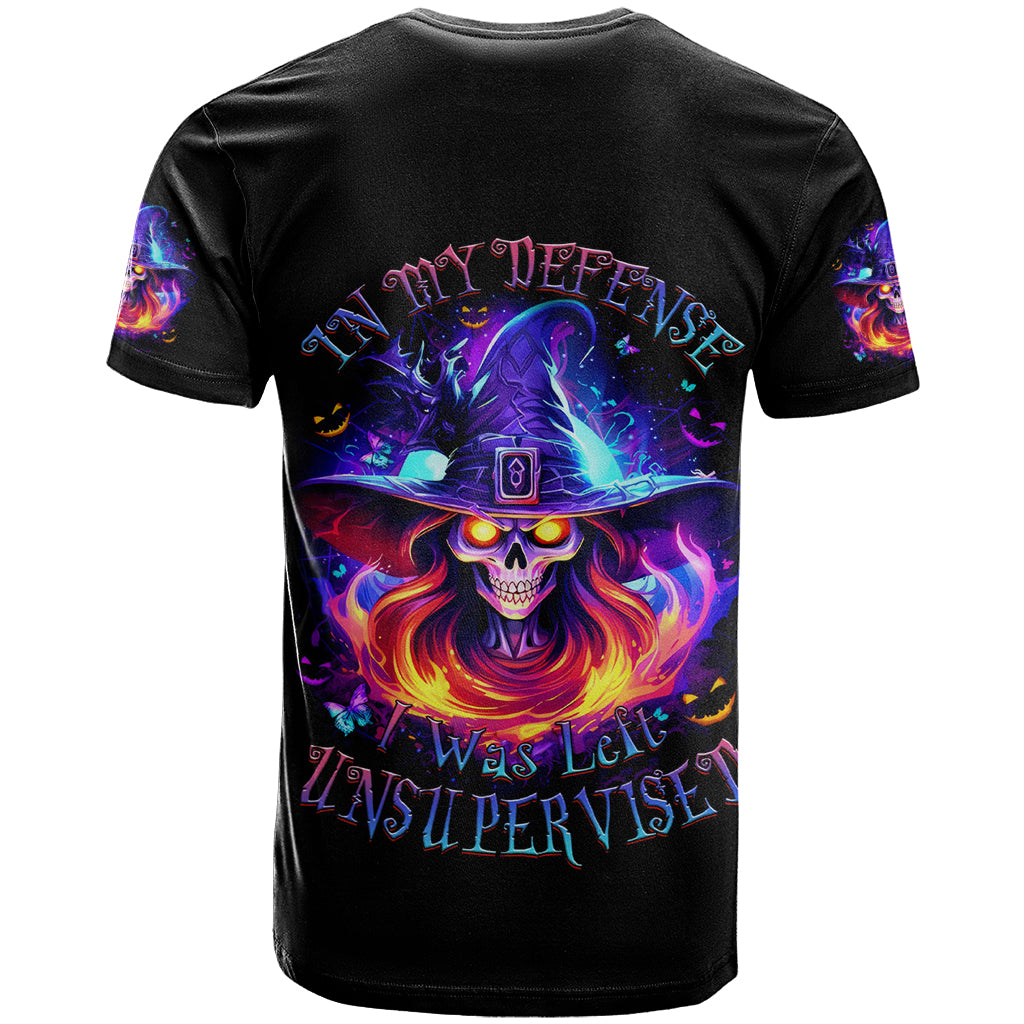Fire Witch Skull T-Shirt In My Defense The Moon Was Full And I Was Left Unsupervided Graphic Tee