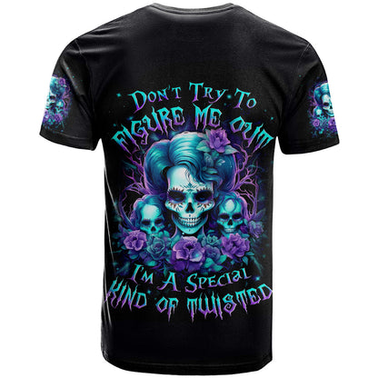 Flower Lady Skull T-Shirt Don't Try To Figure Me Out Graphic Tee
