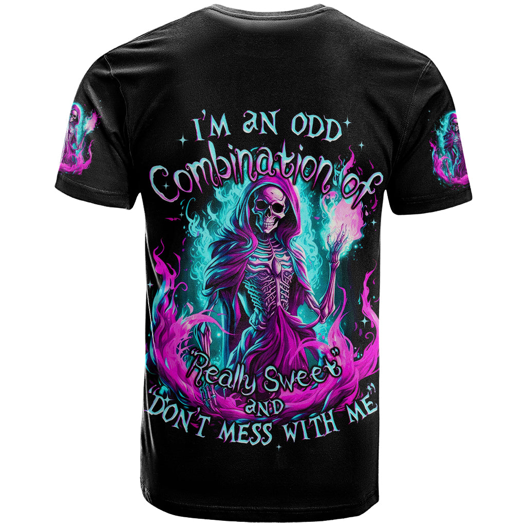 Flame Witch Skull T-Shirt I'm An Odd Combination Of Sweet And Don't Mess With Me Graphic Tee
