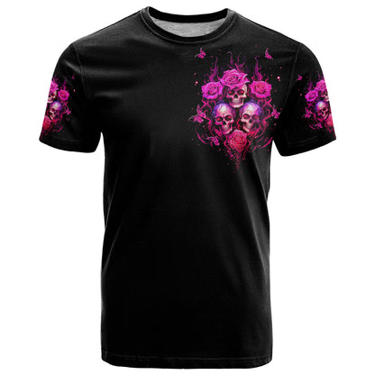 Three Rose Skull T-Shirt Stuck Between Idk Idc And Idgaf Graphic Tee