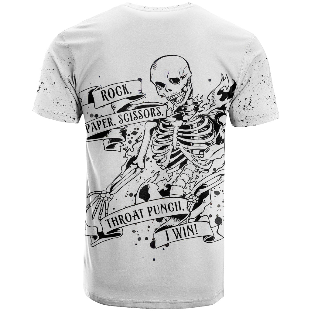 Art Skull T-Shirt Rock Paper Scissors Throat Punch I Win Graphic Tee
