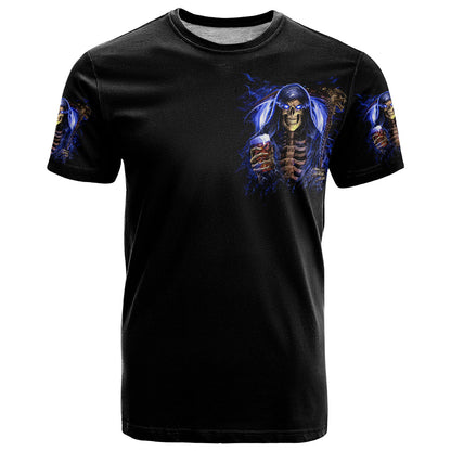 Skull Reaper T-Shirt The Devil Whispered To Me I Whisper Back Bring Beer Graphic Tee
