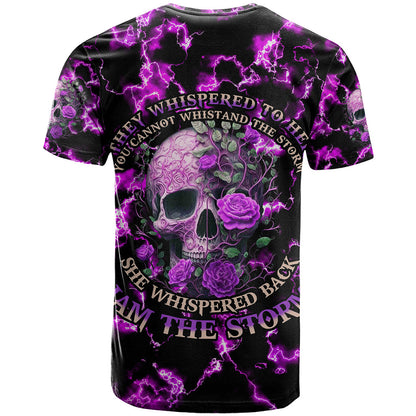 Rose Skull T-Shirt She Whispered Back I am The Storm Graphic Tee