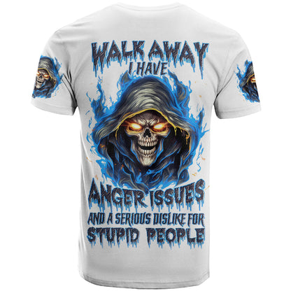 Death Skull T-Shirt Walk Away I Have Anger Issues And Dislike For Stupod People Graphic Tee